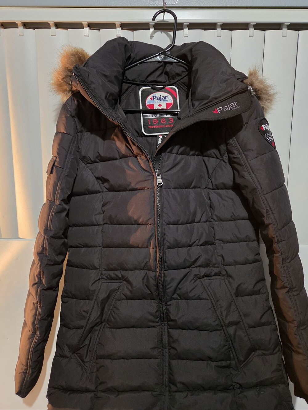 Pajar Black Quilted Down Puffer Coat with Fur-Trim Hood NWOT Size M